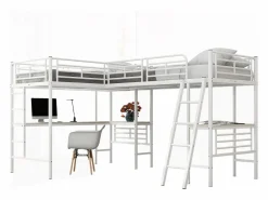 Best Cama doble entreplanta - 2 x 90 x 200 cm - con escritorio esquinero y escalera - metal - Cama Alta