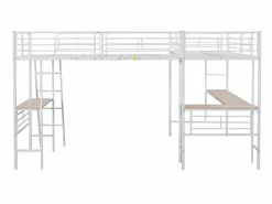 Best Cama doble entreplanta - 2 x 90 x 200 cm - con escritorio esquinero y escalera - metal - Cama Alta
