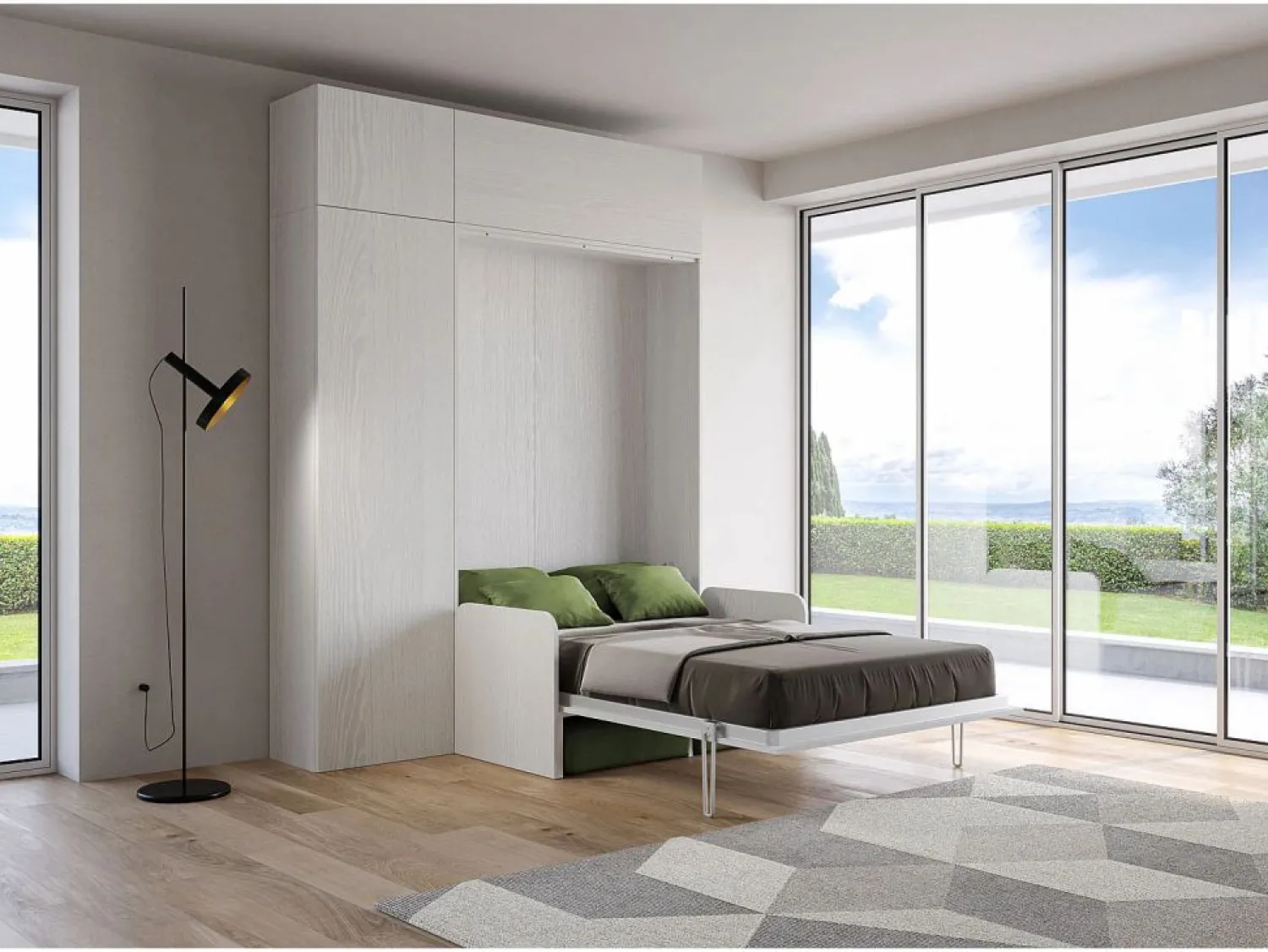 Hot Cama doble plegable francesa Kentaro de 140 cm con sofá y muebles de fresno , verde Cama Abatible