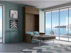 ITAMOBY Cama doble plegable francesa Kentaro de 140 cm con sofá y mueble alto de nogal, color claro