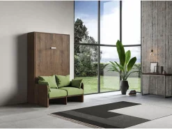 New Cama doble plegable francesa Kentaro de 140 cm con sofá de nogal, color verde Cama Abatible