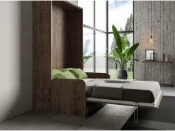 New Cama doble plegable francesa Kentaro de 140 cm con sofá de nogal, color verde Cama Abatible