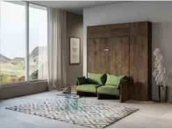 Online ITAMOBY Cama doble plegable Kentaro de 160 cm con sofá y muebles de nogal, color verde Marru00f3n
