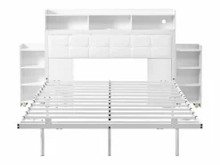 Discount Cama doble 140x190 cm diseño moderno con almacenaje y luz led hierro dormitorio (Sin colchón) Cama Con Almacenaje|Cama Adulto