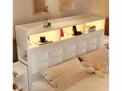 Discount Cama doble 140x190 cm diseño moderno con almacenaje y luz led hierro dormitorio (Sin colchón) Cama Con Almacenaje|Cama Adulto