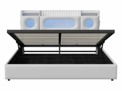 Best Cama doble 140x200cm con cabecero LED - espacio de almacenamiento y puerto USB - canapé hidráulico - PU - Blanco