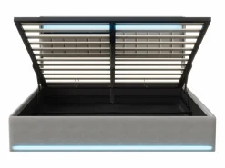 Outlet Cama doble 160x200cm con iluminación LED y almacenaje hidráulico - cabecero con puertos USB y compartimentos de almacenaje - terciopelo - Gris