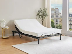 Sale Cama eléctrica de relajación decorativa somier colchón de látex 3 zonas 2x90x200cm Tela Beige PANISOLA Somier Relax