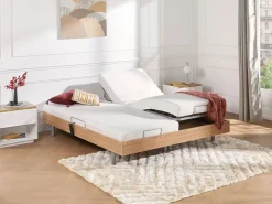Best Ysmée Cama eléctrica de relax decorativa somier colchón de espuma viscoelástica 2x90x200cm Tela Beige MENASINA Blanco