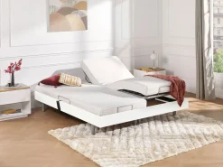 New Ysmée Cama eléctrica relax decorativa somier colchón látex 3 zonas 80 x 200 cm Tela Gris PANISOLA Blanco