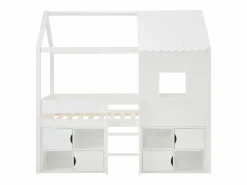 Discount Vente-unique Cama elevada estilo cabaña 90 x 190 cm en pino y MDF en color + colchón - VALESKIA Blanco