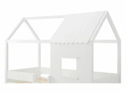Discount Vente-unique Cama elevada estilo cabaña 90 x 190 cm en pino y MDF en color + colchón - VALESKIA Blanco