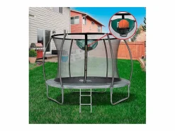 Habitat et jardin Cama elástica con red interior y canasta de baloncesto "jumper" Ø3,70 m - Gris