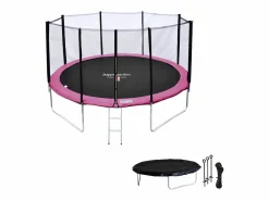 Outlet Cama elástica de 370cm reversible /rosa, Pack trampolín PERTH + red de seguridad + escalera + lona + kit de anclaje. Cama Elástica