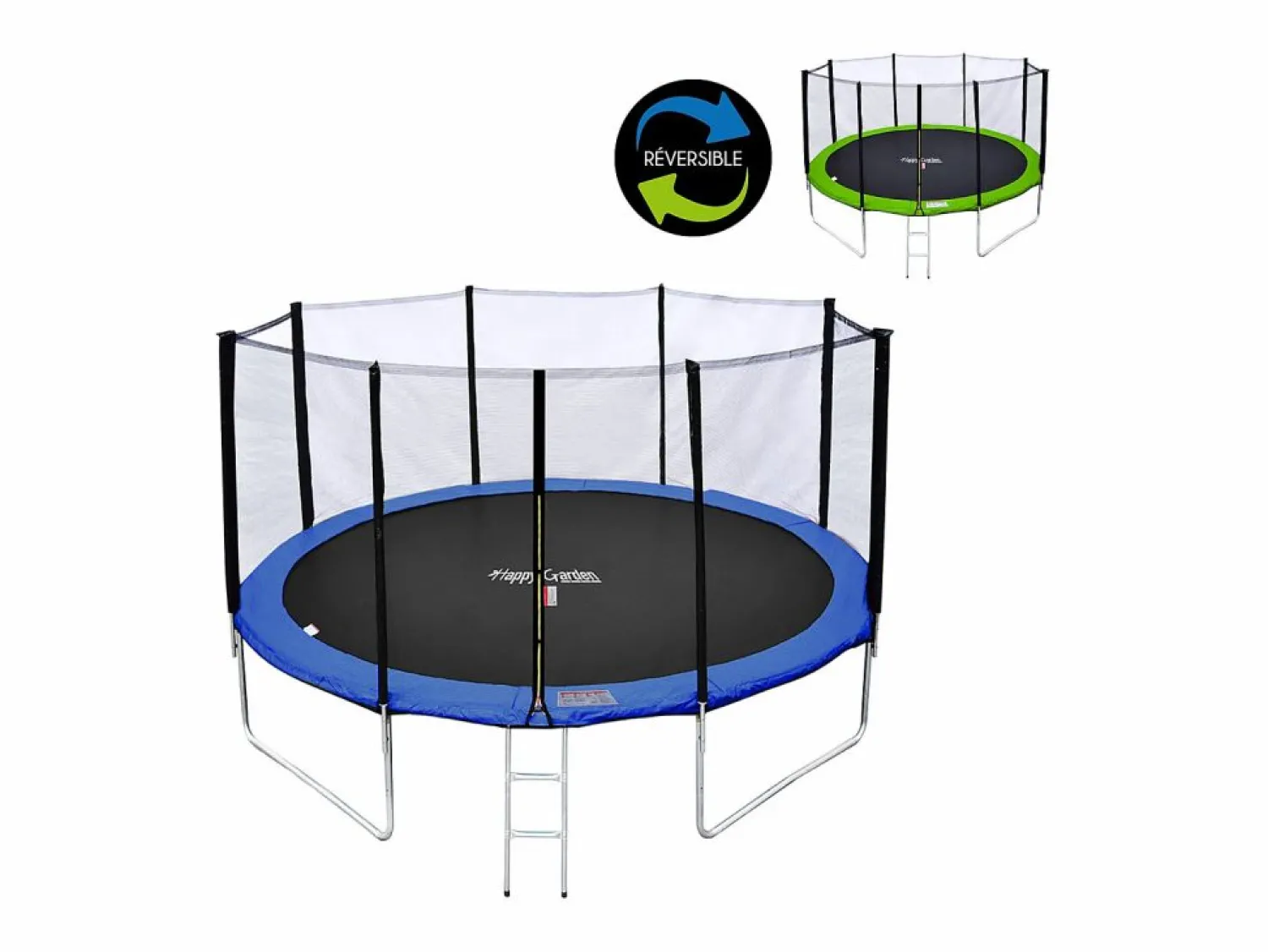 Cama elástica de 430cm reversible /azul, Pack trampolín MELBOURNE + red de seguridad + escalera + lona + kit de anclaje. - Cama Elástica