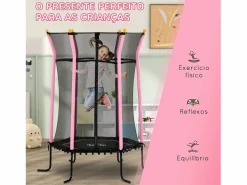 Homcom Cama elástica Garden red de seguridad + postes acolchados Ø163,5x190 cm Rosa