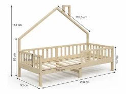 Discount Cama en forma de casa madera natural 208x93x155 noemi Cama Montessori