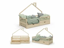 Vicco Cama en forma de casa madera natural 208x93x155 noemi