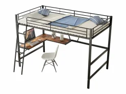 ModernLuxe Cama entrepiso de hierro - 90x200 cm - con escritorio esquinero y estante -