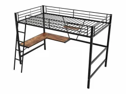 ModernLuxe Cama entrepiso de hierro - 90x200 cm - con escritorio esquinero y estante -