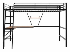 ModernLuxe Cama entrepiso de hierro - 90x200 cm - con escritorio esquinero y estante -