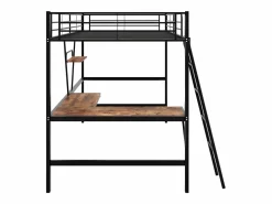ModernLuxe Cama entrepiso de hierro - 90x200 cm - con escritorio esquinero y estante -