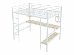 Best ModernLuxe Cama entrepiso de hierro - 90x200 cm - con escritorio y 5 estantes - Blanco