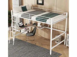Outlet Cama entrepiso de hierro - 90x200 cm - con escritorio esquinero y estante - Cama Alta