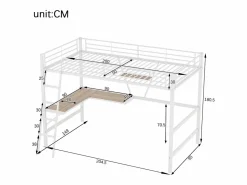 Outlet Cama entrepiso de hierro - 90x200 cm - con escritorio esquinero y estante - Cama Alta