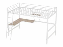 Outlet Cama entrepiso de hierro - 90x200 cm - con escritorio esquinero y estante - Cama Alta