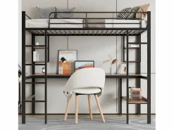 Clearance Cama entrepiso de hierro - 90x200cm - con escritorio y 5 estantes - Cama Alta