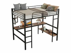 Clearance Cama entrepiso de hierro - 90x200cm - con escritorio y 5 estantes - Cama Alta