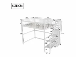 Hot Cama entrepiso de 140x200 con escalera, cama infantil de madera blanca con estante de almacenamiento, armario sencillo Cama Alta