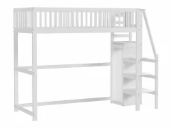 Online Cama entrepiso de 90x200 con escalera, cama infantil de madera blanca con estante de almacenamiento, armario sencillo Cama Alta|Cama Infantil