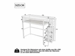 Online Cama entrepiso de 90x200 con escalera, cama infantil de madera blanca con estante de almacenamiento, armario sencillo Cama Alta|Cama Infantil