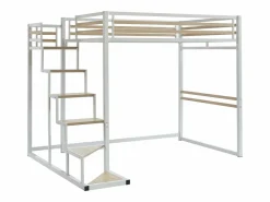 Sale Vente-unique Cama entreplanta JOGUI de 140 x 200 cm en metal y MDF Blanco