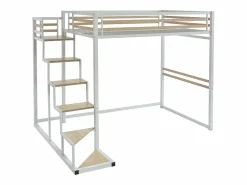 Sale Vente-unique Cama entreplanta JOGUI de 140 x 200 cm en metal y MDF Blanco