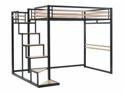 Best Vente-unique Cama entreplanta JOGUI 140x200 cm en metal y MDF, color y natural - Negro