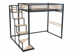 Best Vente-unique Cama entreplanta JOGUI 140x200 cm en metal y MDF, color y natural - Negro
