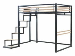Best Vente-unique Cama entreplanta JOGUI 140x200 cm en metal y MDF, color y natural - Negro