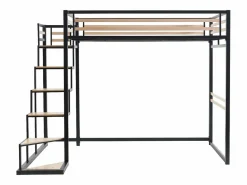 Best Vente-unique Cama entreplanta JOGUI 140x200 cm en metal y MDF, color y natural - Negro