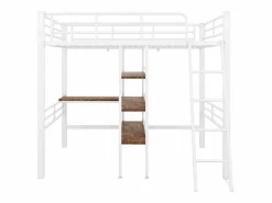 KOMHTOM Cama entresuelo 90*200 cm, sin colchón, cama con escritorio, varios estantes, barandillas, escalera,