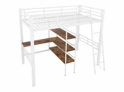KOMHTOM Cama entresuelo 90*200 cm, sin colchón, cama con escritorio, varios estantes, barandillas, escalera,
