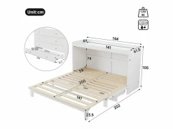 ModernLuxe Cama escamoteable 140x200 cm - con puerto USB + toma eléctrica - con iluminación LED - Cama convertible - ​ (colchón no incluido)