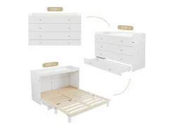 ModernLuxe Cama escamoteable 140x200 cm - con puerto USB + toma eléctrica - con iluminación LED - Cama convertible - ​ (colchón no incluido)