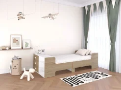 New Cama evolutiva 90 x 140/170/190 cm con almacenamiento natural y blanco - GAROLIO Cama Con Almacenaje