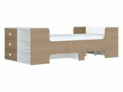 New Cama evolutiva 90 x 140/170/190 cm con almacenamiento natural y blanco - GAROLIO Cama Con Almacenaje