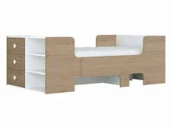 New Cama evolutiva 90 x 140/170/190 cm con almacenamiento natural y blanco - GAROLIO Cama Con Almacenaje