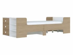 New Cama evolutiva 90 x 140/170/190 cm con almacenamiento natural y blanco - GAROLIO Cama Con Almacenaje