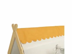 Cama individual 90 x 200 cm - Cama infantil con barrera y tienda de campaña - diseño de cabaña de madera - colchón no incluido